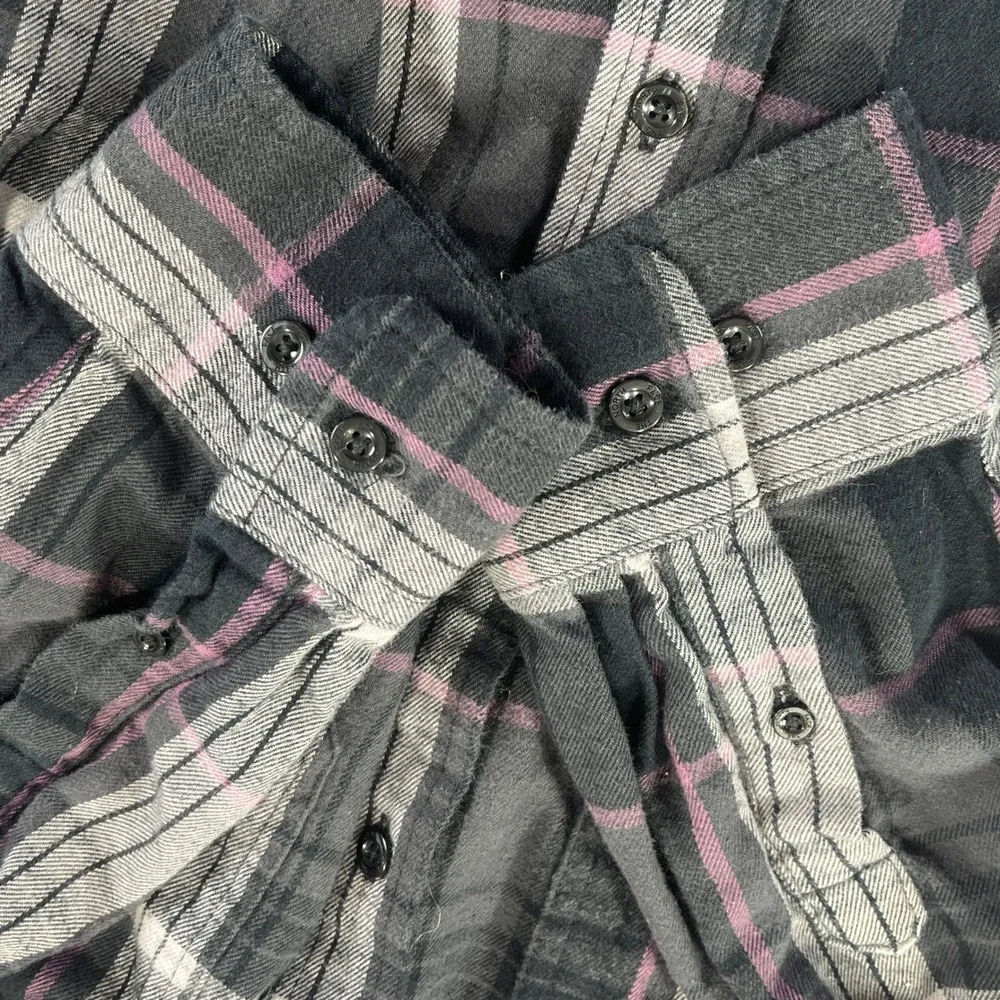 The North Face Arroyo Flannel Shirt Mens L Black‎ Grey Plaid Cotton Button Up